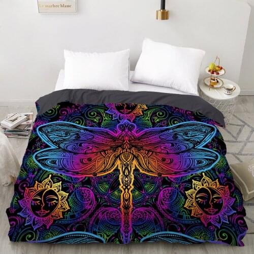 3D Duvet cover Quilt/Blanket/Comfortable Case Luxury Bedding 135 140x200 150x200 200x220 for Home Bohemian Black color dragonfly
