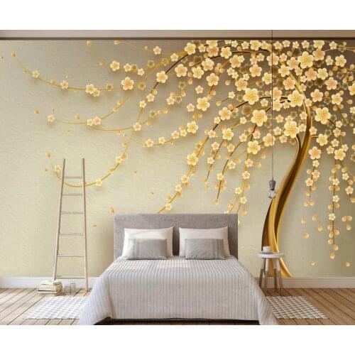Custom 3D mural wallpaper gold diamond jewelry flowers get rich tree family tree background wall decoration painting
