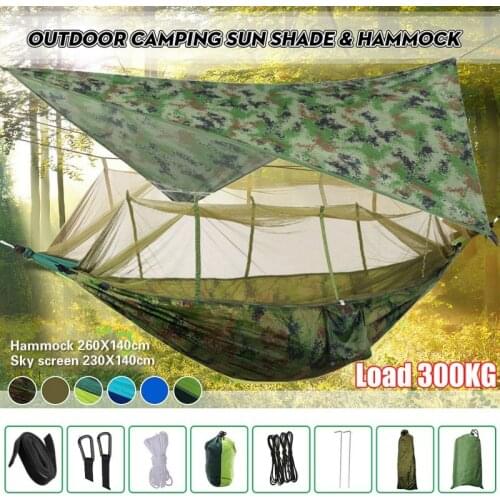 Lightweight Portable Camping Hammock and Tent Awning Rain Fly Tarp Waterproof Mosquito Net Hammock Canopy 210T Nylon Hammocks