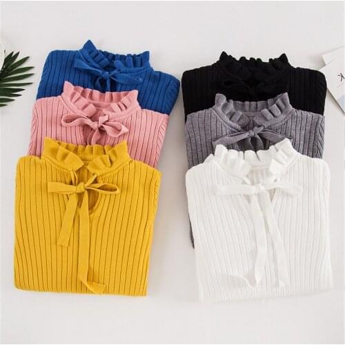 Casual Spring Women Slim Sweater Winter Knitted Sweater Lace Up Flare Long Sleeve Ruffle Knitting Pullover Womens short Sweaters