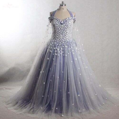 RSE828 Yiaibridal Real Job Lace Up Ivory And Blue Color Halter Neck Vestido Tamanho Plus Size Flower Quinceanera Dresses