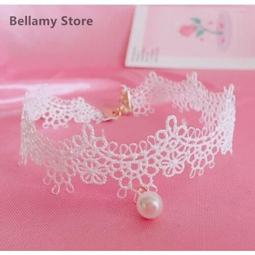 Hand made Lolita lace pearl maiden collarbone chain