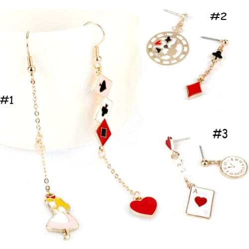 Long chain Drop Earrings for Women Cute Girl poker card heart Earring Fashion Jewelry Gift