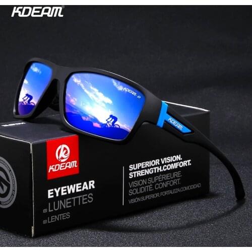 Classic Sport Sunglasses Polarized Men Rectangle Mirror Shades KDEAM Retro Cool Brand Design Plastic Frame With Free Box