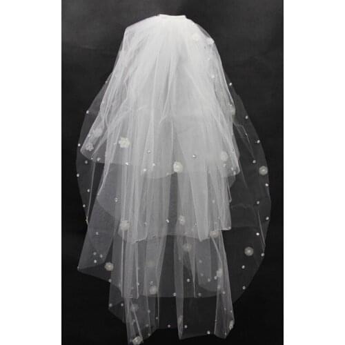 High Quality Vintage White Ivory Short Tulle Wedding Bridal Veil Elbow LengthLace Appliques Cheap Free Shipping With Comb