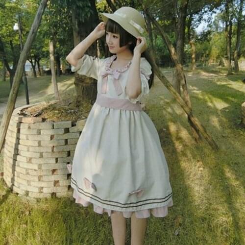 Japanese Harajuku sweet lolita dress vintage bowknot puff sleeve high waist princess tea party victorian dress kawaii girl op