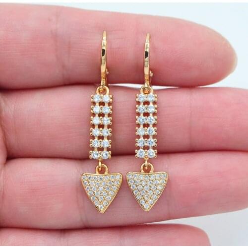 Fashion Jewelry Women Gold Color Clear CZ Zircon Love Hearts Drop Dangle Earrings