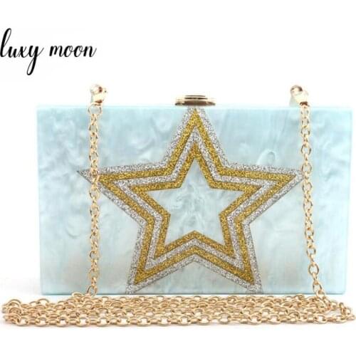 Women Handbag Luxury Designer 2019 Sequin Acrylic Bags Five-pointed Star Pattern Handbag Wedding Purse Female Clutch Bag ZD1215