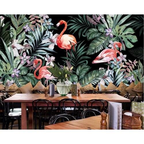 Beibehang Custom wallpaper hand-painted flamingo tropical rainforest Southeast Asia mural sofa TV background walls 3d wallpaper
