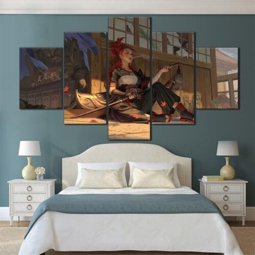 5 Pieces HD Canvas Painting Print Anime Beautiful Girl Picture For Modern Decorative Bedroom Living Room Home Wall Art Decor