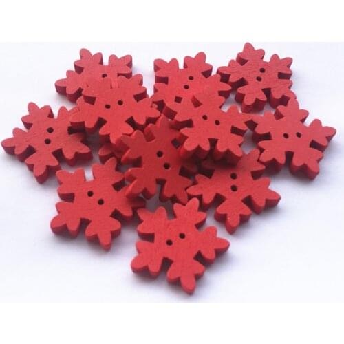 50pcs 25mm Wood Red Christmas Snowflake Buttons DIY Wooden Sewing Buckle Accessories Christmas Crafts