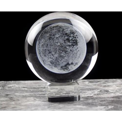60mm 80mm 3D Moon inside Transparent Clear Crystal Ball Sphere Minature Home Decoration Accessories