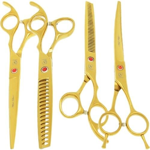 7.0" Professional Pet Grooming Scissors Set Sharp Curved Shears Animals Hair Cutting Thinning Tesouras Dog Accessories B0016A