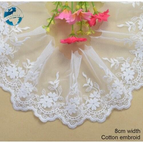 8cm White Embroidery Sewing Ribbon Guipure Lace Trim Fabric Warp Knitting DIY Garment Wedding Accessories #1786