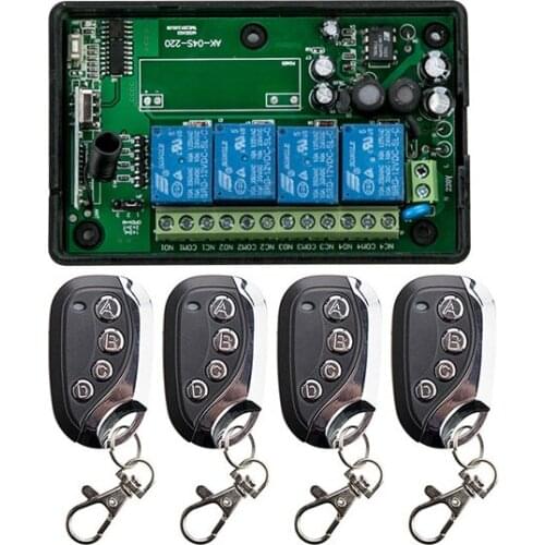 AC85v~250V 110V 220V 230V 4CH Radio Remote Control Switch Receiver & Metal Button Transmitter Learning Code window/Garage Door