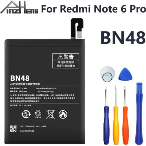 PINZHENG Battery BN48 4000mAh For Xiaomi Redmi Note 6 Pro Battery High Quality Replacement BN48 Bateria With Free Tools