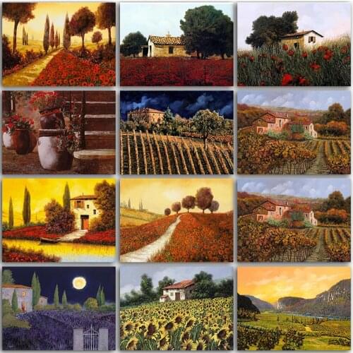 5D Diamond Painting Kit Paint City Town landscape house farm moon sunflower tree embroidery mosaic Cross stitch home decor Sale