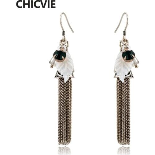 CHICVIE Stylish Cute Geometric Dangle Drop Earrings for Women Crystal Pendant Earrings Yellow Tassel Brand Jewelry SER160131