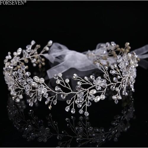 Silver Color Crystal Bride Long Headbands Hair Jewelry For Best Handmade Pearl Rhinestones Hairwear Wedding Hair Accessories