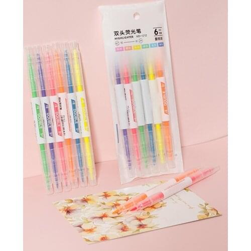 Double Side Highlighters with Broad and Fine Tips Assorted Colors Dual-Tips Pens 6 Colors for Student Classroom Highlighters