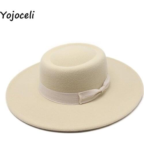 Yojoceli Elegant bow autumn warm fedora hats women Vintage casual trilby caps Wool fedora hat Chapeau feutre panaman hat