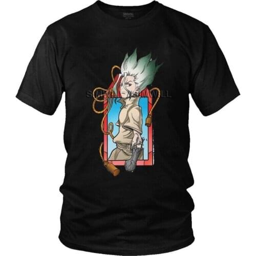 Mens Dr Stone Senku Ishigami T-Shirt Graphic Japan Anime Manga Tshirt Short Sleeve Hip Hop T Shirt Homme Cotton Tee Tops Gift