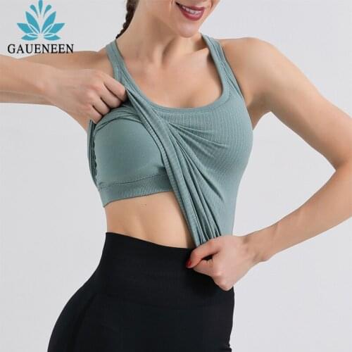 GAUENEEN Women Yoga Tank Top Built in Bra Sleeveless Fitness Sports T-shirts Running Shirts Workout Gym Tops with Removable Pads