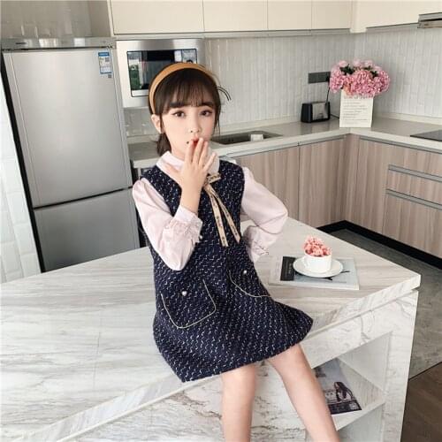 Kids Clothes Girls Spring Autumn Bow Plaid Dress + Blouse 2 Pcs Suit Teenage Girl Childrens Clothing Sets 4 6 8 10 12 Years Old