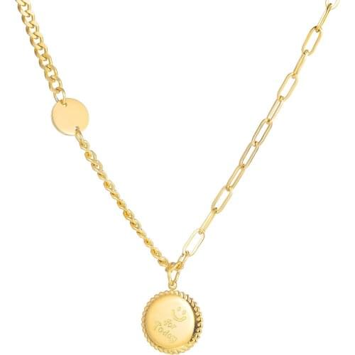 Kpop Rose Gold Round Coin Pendants Womens Necklaces Fashion Stainless Steel Asymmetric Neck Chains Jewelry Accessories Necklace
