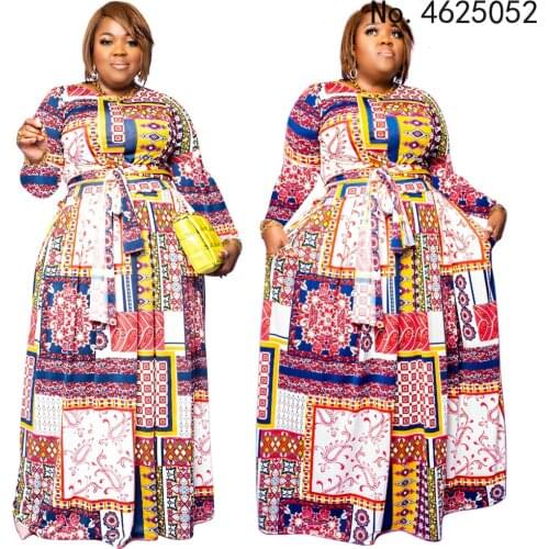 L-4XL African Dresses for Women Spring and Autumn African Women Long Sleeve Printing Plus Size Long Dress African Clothes