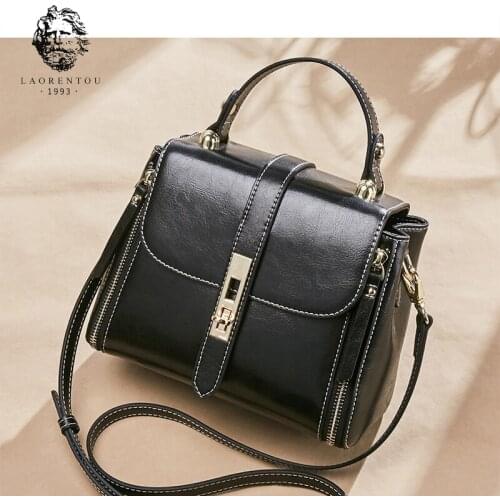 LAORENTOU Fashion Messenger Bag Women Business bag Commuter Totes for Ladies New Purse Cowhide Female Retro Shoulder Bag