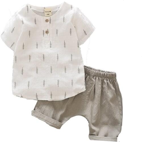 Summer Kids Clothes Boys Cotton Linen Clothing Set Children Linen Top+Short 2 PCS Outfits Baby Girls Clothes for 0-4 Years D0748