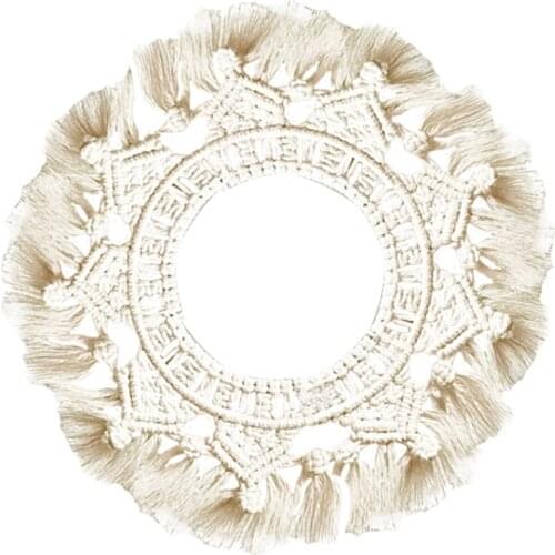 Boho Macrame Wall Hanging Makeup Mirror Handmade Woven Tassel Wall Mirror Tapestry for Home Living Room Wall Art Decor
