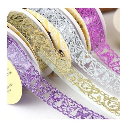 Glitter Matte Lace Sticker Tape Self Adhesive Masking Tape Scrapbooking Decor Wedding Birthday Festival Decorations Craft Paper