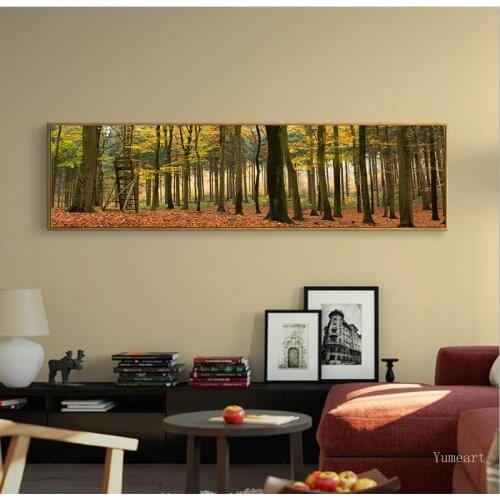 Wall Art Painting Picture Long Canvas Painting Landscape Prints Autumn Forest Tree Posters Wall Picture Living Room Decor