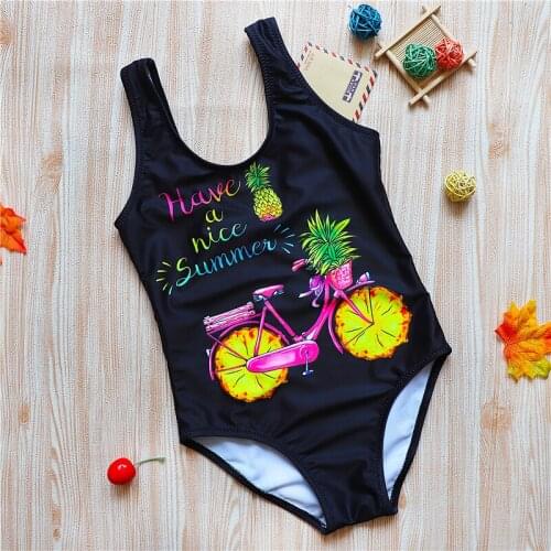 Cartoon Pineapple Bike Girl Swimsuit Kids 2022 One Piece Children Swimwear Toddler Girl Bathing Suit Summer Beachwear Monokini