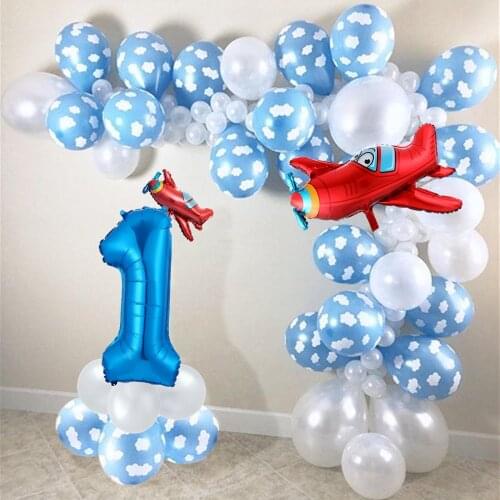 1 set mix Airplane white cloud Ballon Garland Arch Kit set white blue latex air globos baby shower birthday party decor supplies