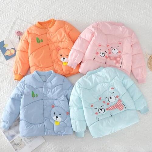 New Autumn Warm Kids Down Jackets Cute Bear Boys Outerwear Cartoon Animal Baby Girls Coat Spring Casual Childrens Clothing 1-6Y