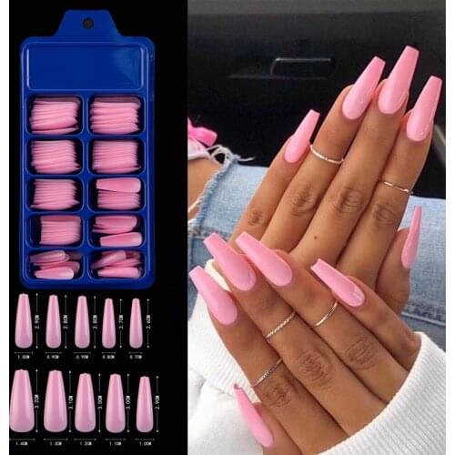 100pcs Solid Color Plastic Shiny High-Hard Holiday Nails Ballerina Simple Pointed Fake Nail Extension Press on Nails Manicure