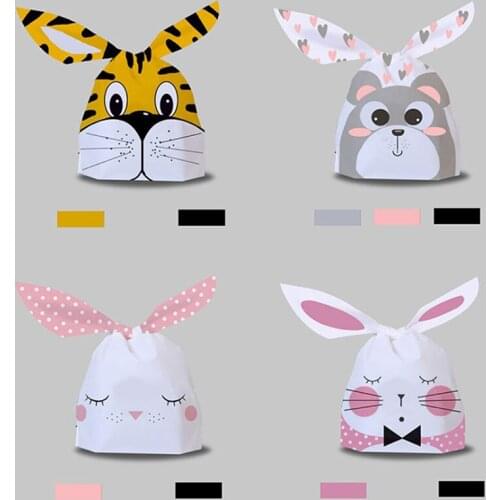 50pcs Rabbit Ears Candy Packaging Bags Dessert Pastry Biscuit Snacks Baking Birthday Wedding Party Supplies Decoration Gift Bags