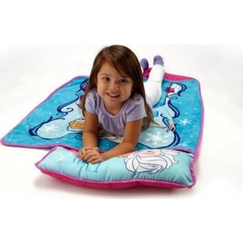 Disney Blue Frozen Elsa Anna Portable Rolled Nap Mat with blanket and Pillow for Toddler Baby Girls Travel Blanket cartoon car