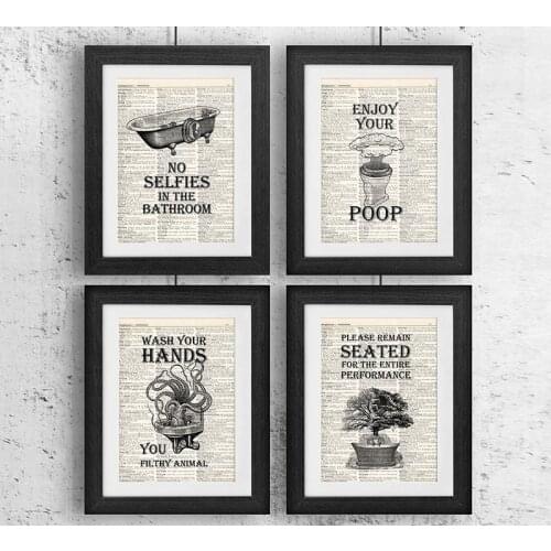 Bathtub Closestool Bathroom Poster Nordic Style Vintage Toilet Hanging Painting Interior Decoration for Home Wall Art