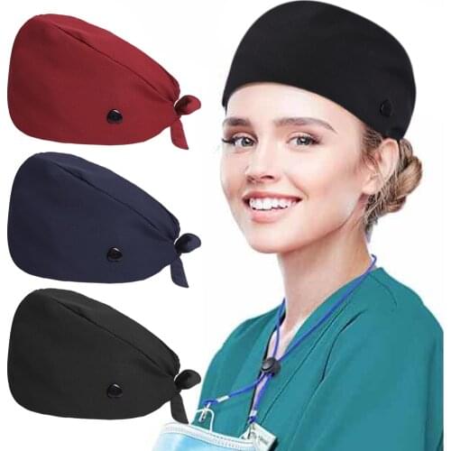2021New Bandage Buttons Sweatband Women Nurse Turban Hats Men Doctor Hedging Caps Unisex Fashion Printing Breathable Gourd Caps