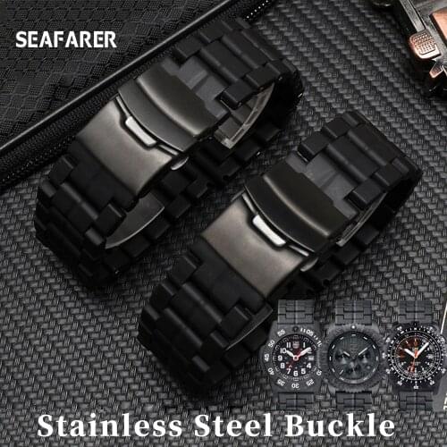 Plastic Fiber Watch Band For Luminox Watch Strap 3050 3051 3080 3150 8800 23MM Watchband Black Double Safety Buckle