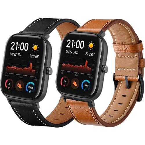 Leather Strap For Xiaomi Huami Amazfit Bip S U Lite GTS 2 GTR 47mm/42mm Stratos 3 Watchband 20mm/22mm Replacement Bracelet