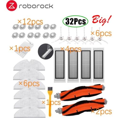 Roborock Robot S6 S5 Max S60 S65 Vacuum Cleaner Spare Parts Kits Mop Cloths Wet Mopping filter Side Brush Roll Brush Water Tank
