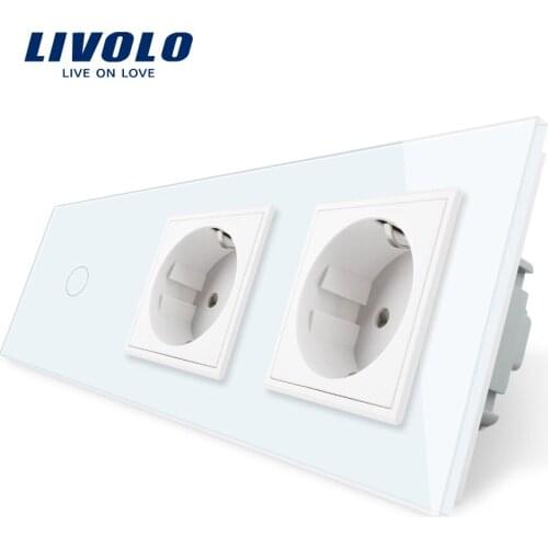 Livolo EU Standard,Touch Switch, AC 220~250V,Crystal Glass Outlet Panel, 2Gang Wall Sockets with New Power Socket ,Free Shipping