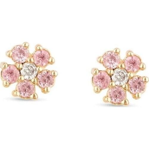 Real 925 sterling silver minimal delicate small stud mini Pink CZ flower earring for girl women Multi Piercing Jewelry