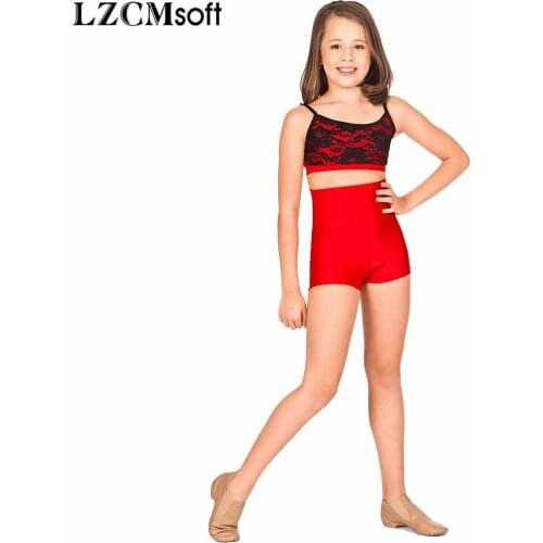 LZCMsoft Child High Waisted Gymnastics Shorts For Girls Spandex Lycra Black Ballet Dance Shorts For Boys Stage Performance Wear