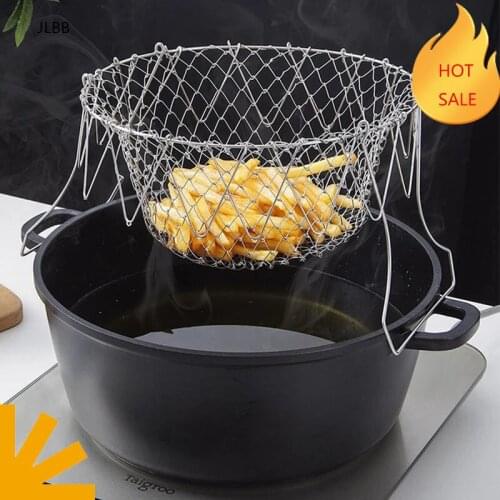 Stainless Steel Folding Expandable Fry Chef Wash Strain Frying Basket Sieve Mesh Strainer Kitchen Cooking Tools Accessories